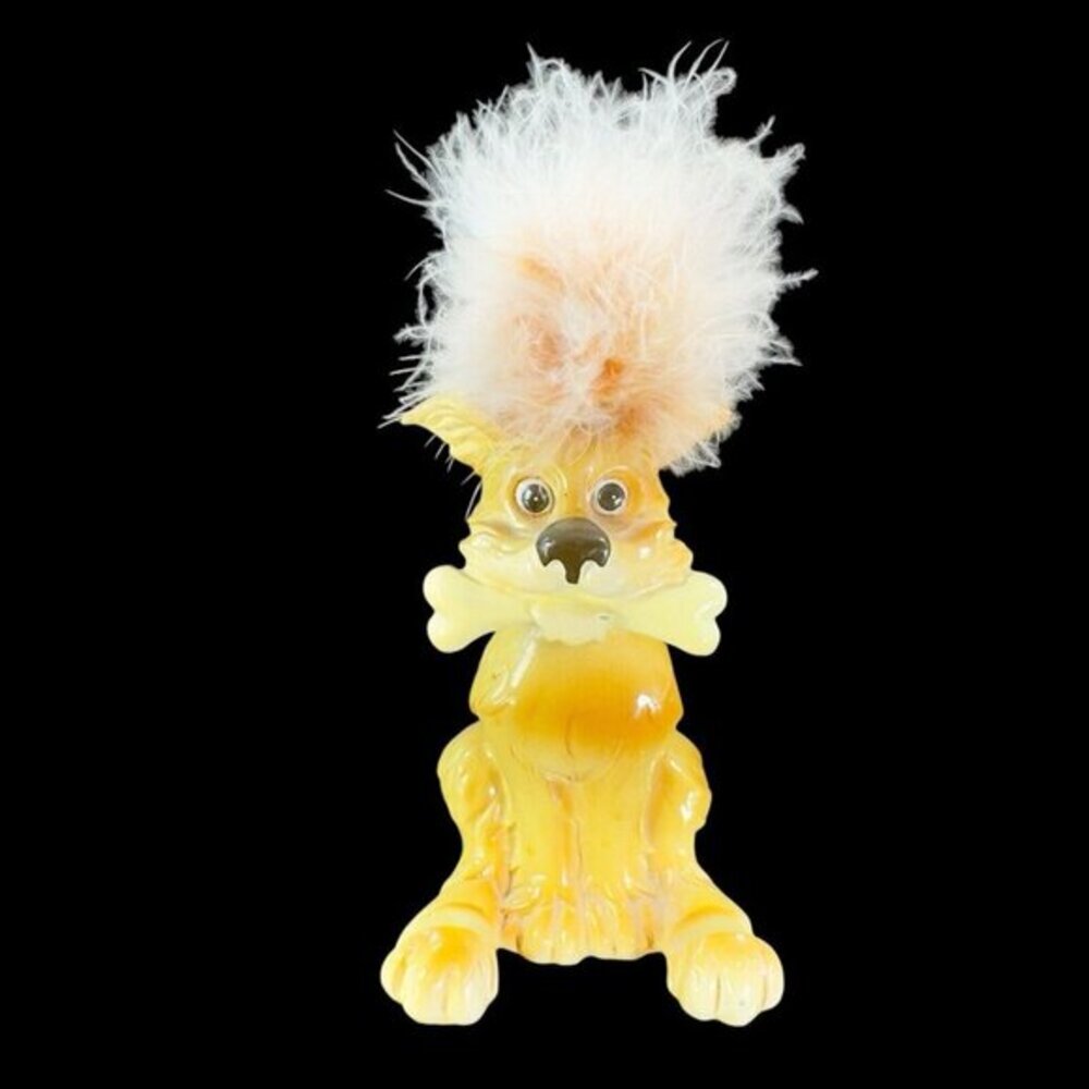 Vintage Dog Furry‎ Top Slotted Feet Business Card Holder Figurine Resin Figure